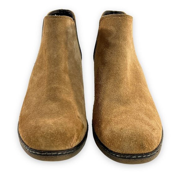 The FLEXX Chelsea Wedge Ankle Boots Size 10 Brown Tan Suede Heel Booties Comfort - Picture 3 of 12